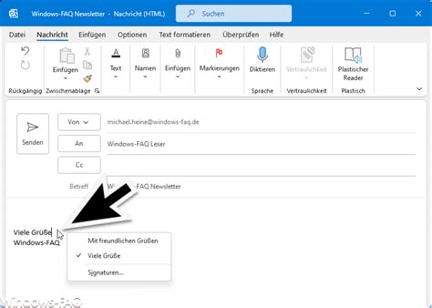 Webseiten Link und Mailto in Outlook Signatur einfügen Windows FAQ