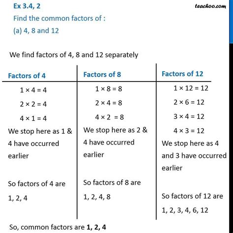 Find the common factors of 4, 8 and 12 - Class 6 - Playing with number