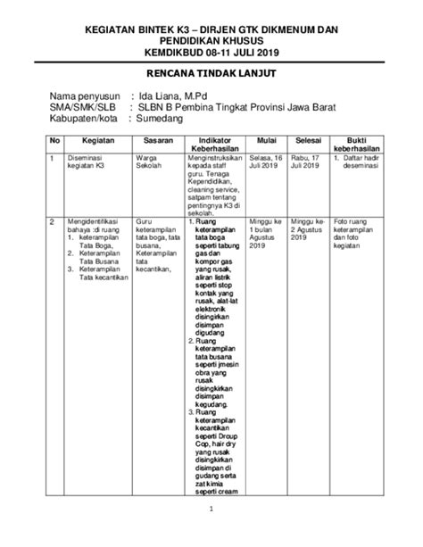 Detail Contoh Rencana Tindak Lanjut Pelatihan Koleksi Nomer