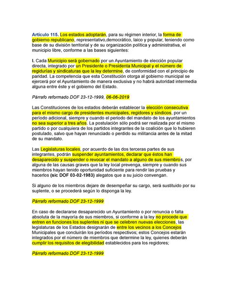 Artículo 115 informacion Artículo 115 Los estados adoptarán para