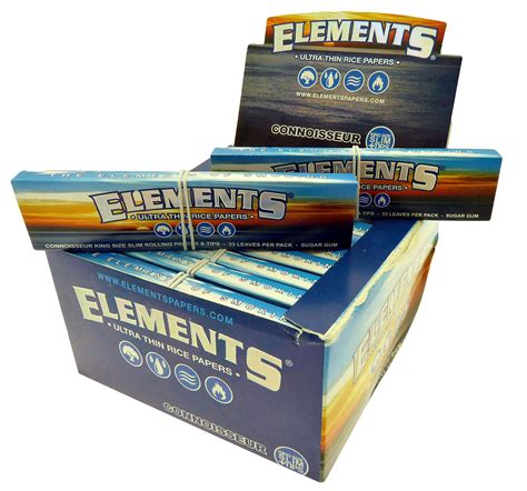 New Elements Connoisseur King Size Slim Rolling Papers Tips Rice