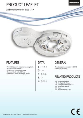 Analog Photoelectric Smoke Detector 4401 Panasonic Eco Solutions