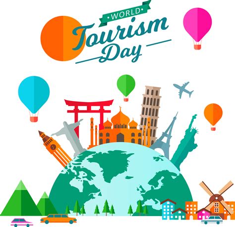 World Tourism Day Globe With Monuments Vector Png