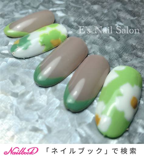 春 ハンド グリーン ジェルネイル お客様 E s Nail Salon エミのネイルデザイン No 8665268 ネイルブック