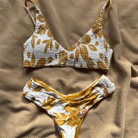 Yellow And White Floral Bikini Set Beachyvibes Depop