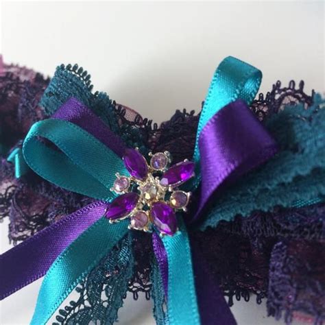 Purple And Teal Wedding Garter Just So Dainty With A Crystal Boho