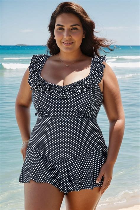 Black Polka Dot Ruffles Elegant One Piece Swimsuit Meet Curve Meet