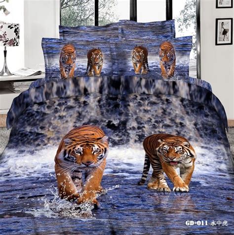 Tiger 3d Bedding Sets 4pcs 100 Cotton Comfortable Bed Cover Sets