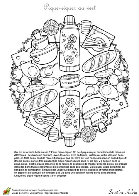 Coloriage de mandalas belle saisons sur le thème du pique nique