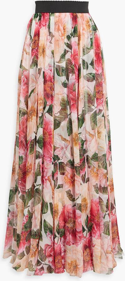 Dolce Gabbana Pleated Floral Print Silk Chiffon Maxi Skirt Shopstyle