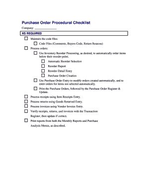 Fillable Online Purchase Order Procedural Checklist Company As