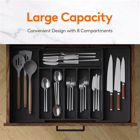 Silverware Drawer Organizer Large Utensil Flatware Cutlery Holder Tray Organizer For Kitchen