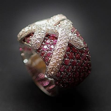 Bague En Or Gris 18k Avec Saphirs Roses Et Diamants Taille 48