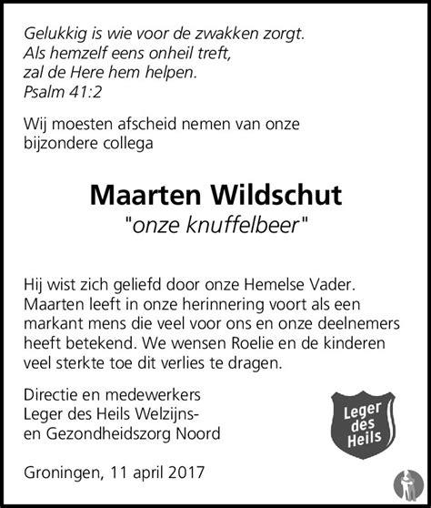 Maarten Wildschut 11 04 2017 Overlijdensbericht En Condoleances