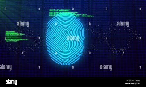 Image Of Data Processing Over Biometric Fingerprint On Dark Background