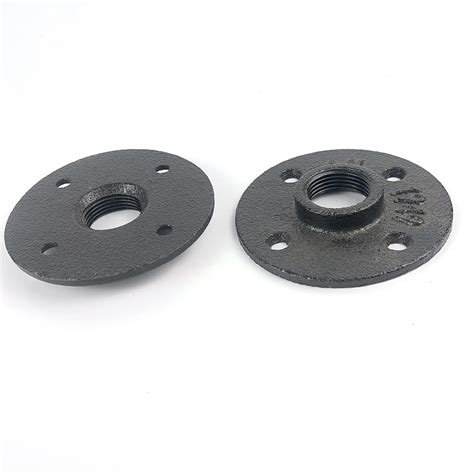 10 Pack 1/2 inch DN15 Black Cast Iron Floor Flange with Threaded Hole for Industrial Pipe ...