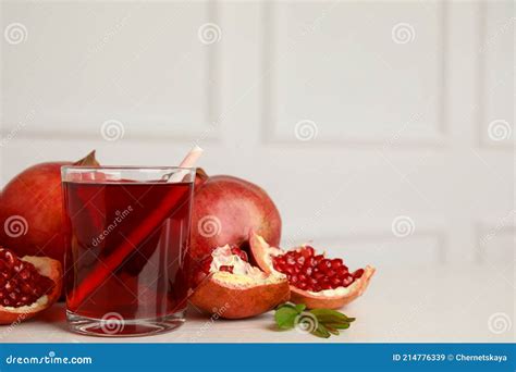 Glass Of Pomegranate Juice And Fresh Fruits On White Table Space For Text Stock Image Image