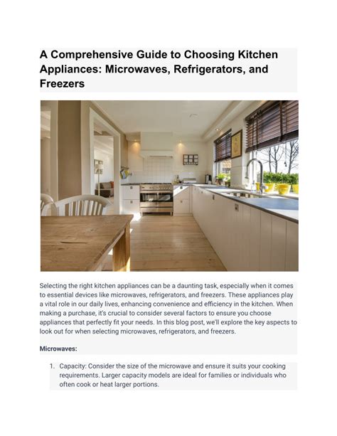 Pdf A Comprehensive Guide To Choosing Kitchen Appliances Microwaves Refrigerators And Freezers