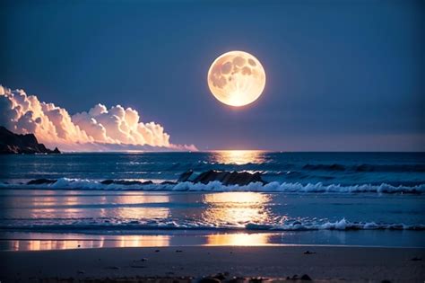 Premium AI Image | A full moon over the ocean at night