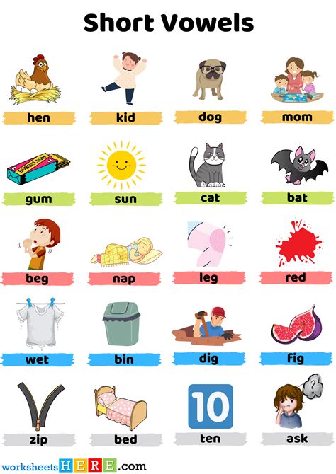 Short Vowel Words List With Pictures Pdf Worksheets For Kids And