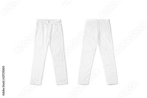 Blank White Pants Lying Mock Up Front And Back Side Isolated Clear Trousers Mockup Top View