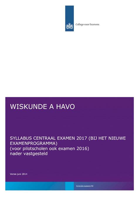 PDF WISKUNDE A HAVO 2014 05 17 Wiskunde A Ook Wiskunde B Als