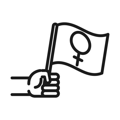 Feminismus Bewegungssymbol Hand Die Flagge Mit Geschlechtszeichen Piktogramm Linienstil Für