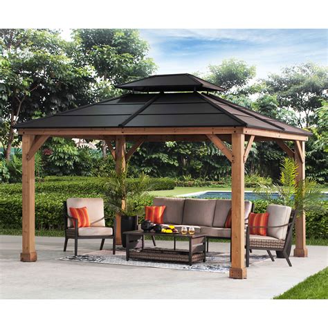 Sunjoy 13 Ft W X 11 Ft D Cedar Wood Patio Gazebo Wayfair