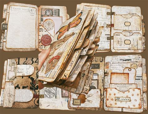 9 Vintagepaper File Folders Pockets Tags Kit Digital Etsy