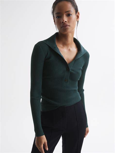 Reiss Maia Button Collar Jumper Top Reiss Usa