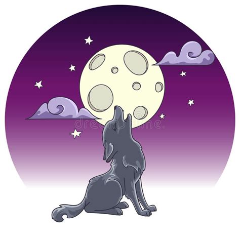 Cute Dog Howling At The Moon At Night Pet Animal Sitting On Green Lawn