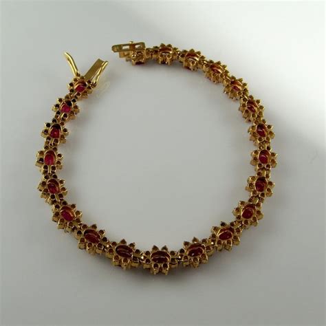 Red Ruby Diamond Tennis Bracelet 18k 18kt 750 Yellow Gold Etsy