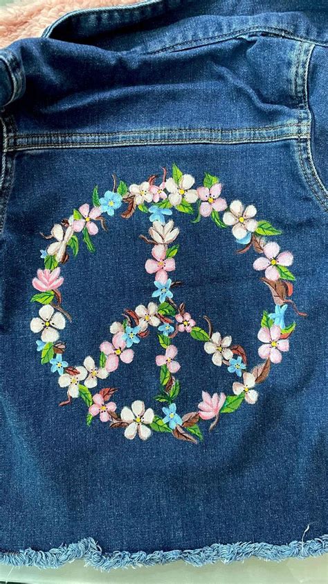 Flower Power Hand Painted Denim Jacket Costomização Looks country