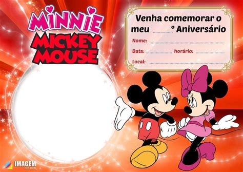 Convite de aniversário infantil Minnie e Mickey para preencher baixe