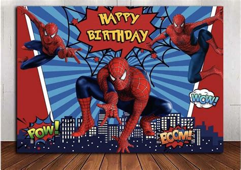 Spider Man Happy Birthday Party Banner Backdrop Boys Photography Etsy