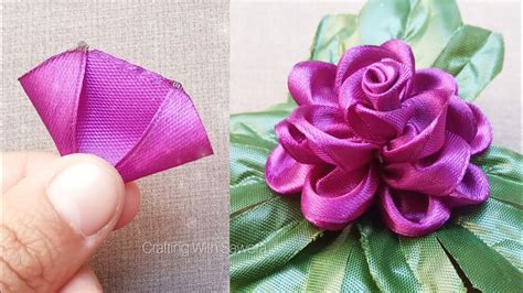 Ribbon Rose Making How To Make Easy Satin Ribbon Rose Flower Youtube