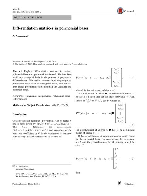 PDF Differentiation Matrices In Polynomial Bases