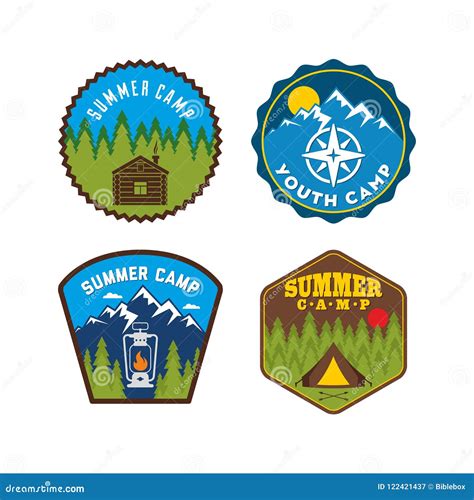 Summer Camp Badge Camp Logo Set Stock Vector Illustration Of