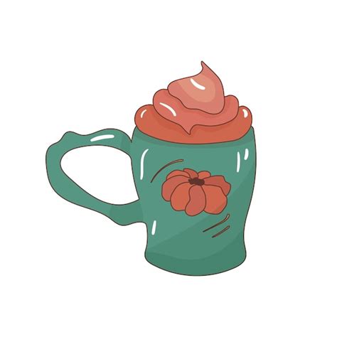 Ilustración de dibujos animados a mano de una taza de latte de especias