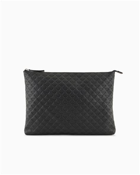 Grand pochette en cuir avec aigle embossé all over Emporio Armani