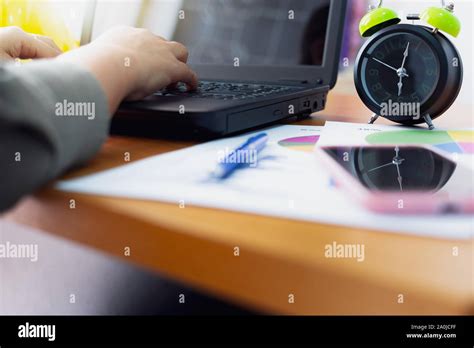 Hands of people working with laptop on the desk in office, Business ...