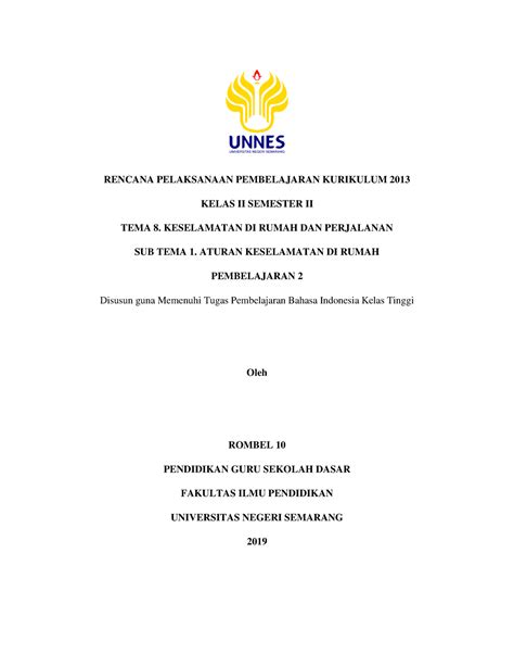 Rpp Kelas 2 Tema 8 Subtema 1 Pembelajaran 2 Rencana Pelaksanaan Pembelajaran Kurikulum 2013