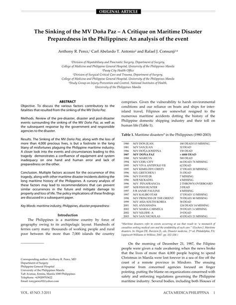 (PDF) The Sinking of the MV Doña Paz – I. An analysis of the event