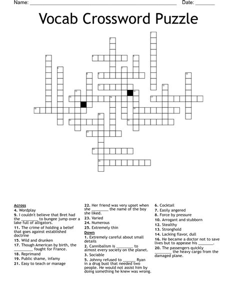 Vocab Crossword Puzzle Wordmint