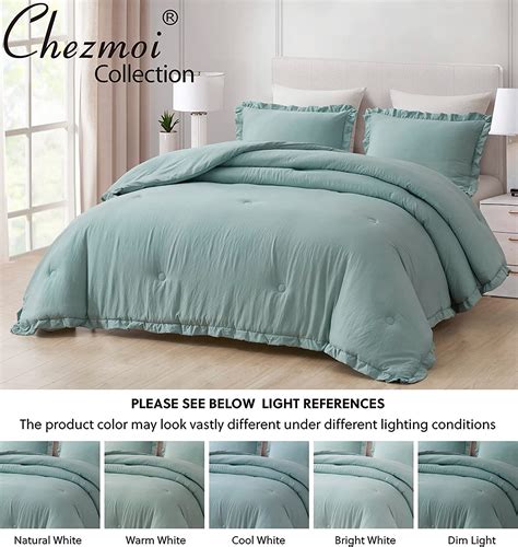 Chezmoi Collection Nora 3 Piece Aqua Ruffled Edge Trim Microfiber Comforter Set King Size