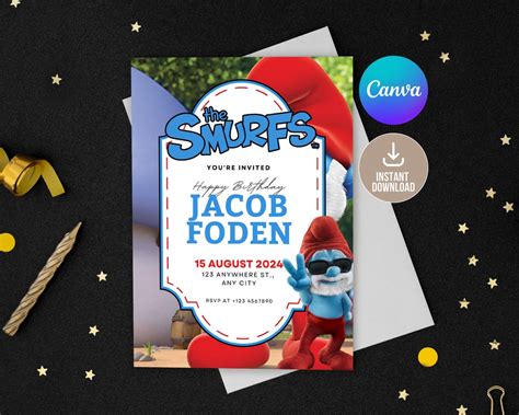 Editable The Smurf Birthday Invitation Digital Printable Smurf Birthday