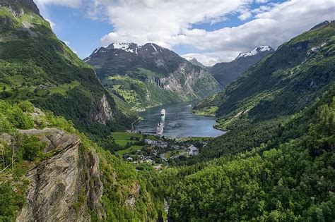 panoramic, nature, mountain, water, landscape, fjord, clouds, norway ...