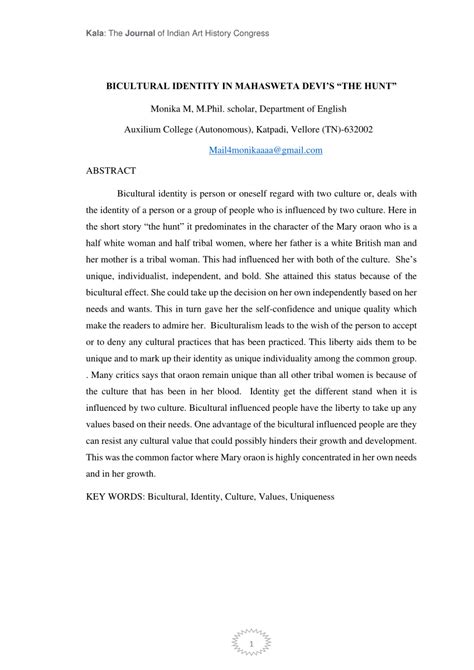 Pdf Bicultural Identity In Mahasweta Devis “the Hunt”