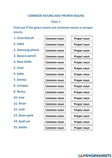 Proper and Common Nouns Printable Worksheets for Grade 1 - Kidpid ...