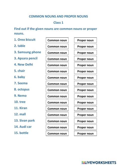 Common And Proper Nouns Online Exercise For Grade 1 Live Worksheets Worksheets Library